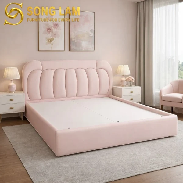 Giường ngủ Công Chúa Rosy GG0112 góc nghiêng, nổi bật thiết kế đầu giường cao cấp