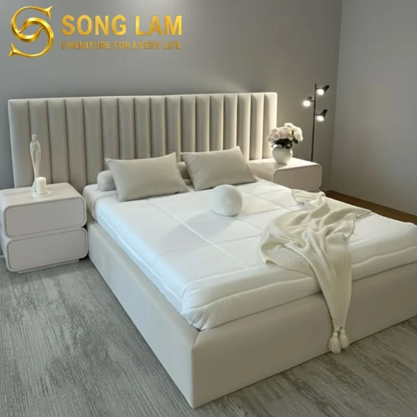 Giường ngủ Kẻ Sọc Piano Line GL0112 góc nghiêng, nổi bật thiết kế đầu giường cao cấp