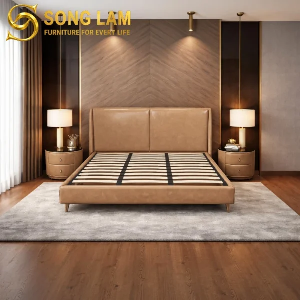 Giường ngủ Gỗ Bọc Nệm Terra GM0114 góc nghiêng, nổi bật thiết kế đầu giường cao cấp