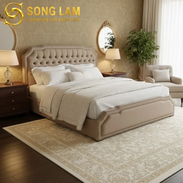 Giường Ngủ Quý Tộc Chần Nút Victoria GT0111 1 Giường ngủ Quý Tộc Chần Nút Victoria GT0111 góc nghiêng, nổi bật thiết kế đầu giường cao cấp