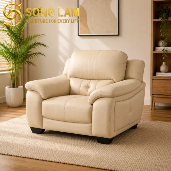 Sofa Đơn Da Bò Ý Phòng Khách Imperial SDH01125 góc nghiêng làm nổi bật đường nét thiết kế phù hợp sofa may đo và nội thất cao cấp
