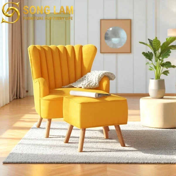 Sofa Đơn Kèm Đôn Bắc Âu Sunny SDU01145 1 Sofa Đơn Kèm Đôn Bắc Âu Sunny SDU01145 góc nghiêng làm nổi bật đường nét thiết kế phù hợp sofa may đo và không gian phòng khách