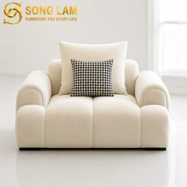 Sofa Đơn Bọc Vải Êm Ái Cloudy SID01122 góc nghiêng làm nổi bật đường nét thiết kế phù hợp sofa may đo và nội thất cao cấp