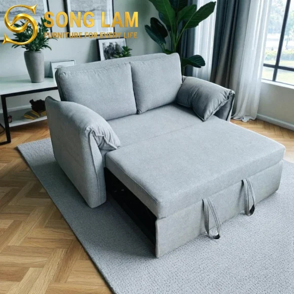 Sofa Đơn Giường Kéo Nệm Vải Hiện Đại Nordic SID0115 góc nghiêng làm nổi bật đường nét thiết kế phù hợp nội thất phòng ngủ sang trọng