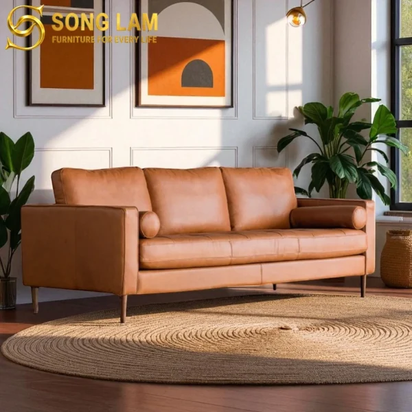 Sofa Băng Da Bò Ý Hiện Đại Cognac SIH01116 3 Sofa Băng Da Bò Ý Hiện Đại Cognac SIH01116 da bò Ý cao cấp phong cách hiện đại cho phòng khách sang trọng
