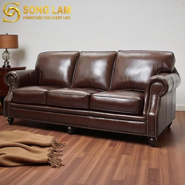Sofa Băng Da Bò Ý Cổ Điển Cambridge SIH01123 góc nghiêng làm nổi bật đường nét thiết kế phù hợp sofa may đo cho nhà phố và căn hộ
