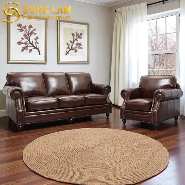Sofa Băng Da Bò Ý Cổ Điển Cambridge SIH01123 sofa băng phòng khách cao cấp thiết kế theo yêu cầu
