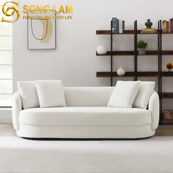 Sofa Cong Tối Giản Trắng Kem Muse SIU0217 góc nghiêng làm nổi bật đường nét thiết kế phù hợp nội thất phòng khách và phòng ngủ