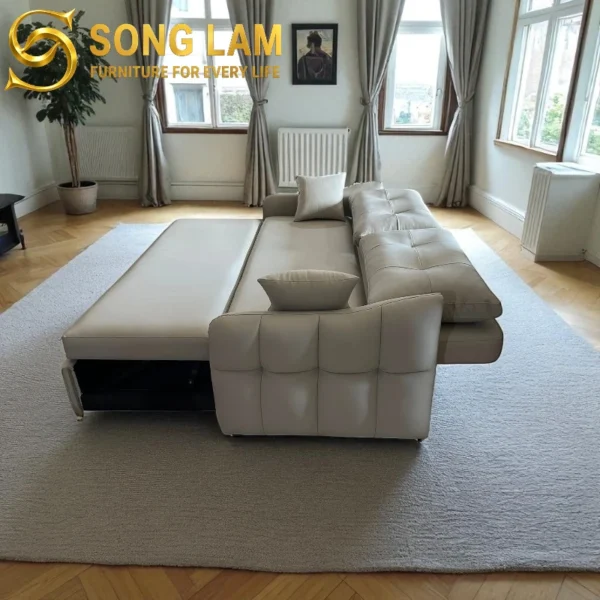 Sofa Giường Kéo Đa Năng Nệm Da Hiện Đại SIU0414 1 Sofa Giường Kéo Đa Năng Nệm Da Hiện Đại SIU0415 góc nghiêng làm nổi bật đường nét thiết kế phù hợp nội thất phòng ngủ sang trọng