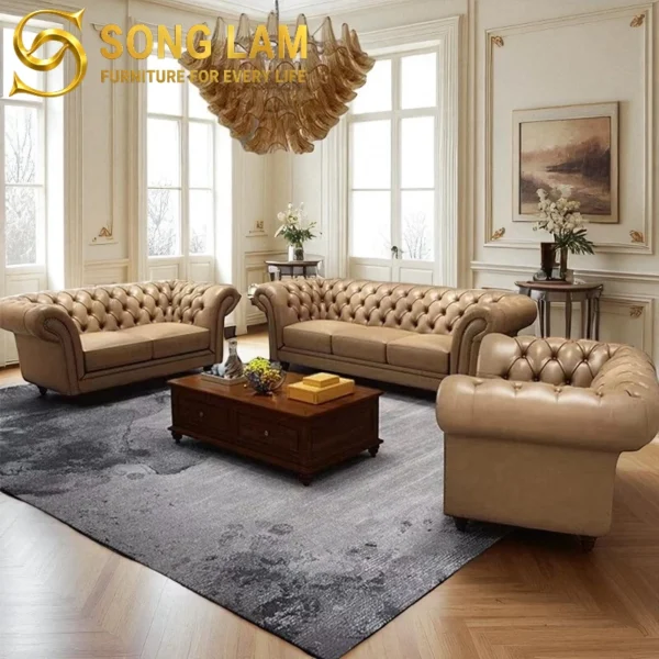 Sofa Băng Chesterfield Tân Cổ Điển Kensington SIU0815 góc nhìn khác giúp khách hàng dễ hình dung khi sử dụng phù hợp sofa may đo cho nhà phố và căn hộ