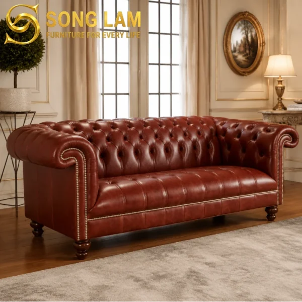Sofa Băng Chesterfield Da Cổ Điển Oxford SIU0816 sofa băng phòng khách cao cấp thiết kế theo yêu cầu