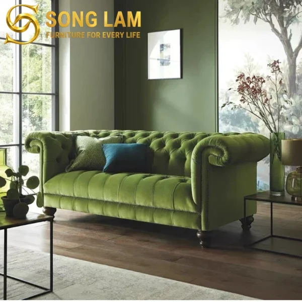 Sofa Băng Chesterfield Da Cổ Điển Oxford SIU0816 chất liệu cao cấp phong cách tân cổ điển sang trọng cho phòng khách sang trọng