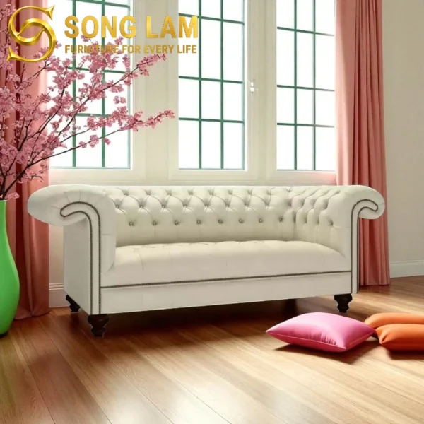 Sofa Băng Chesterfield Da Cổ Điển Oxford SIU0816 chất liệu cao cấp phong cách tân cổ điển sang trọng cho phòng khách sang trọng