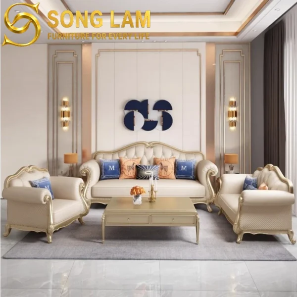 Sofa Băng Tân Cổ Điển Bọc Da PU Luxury Helena SIU0913 bọc da cao cấp phong cách tân cổ điển sang trọng, luxury cao cấp cho phòng khách sang trọng