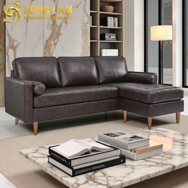 Sofa Góc Da Bò Ý Phòng Khách Hiện Đại Cognac SLH01116 2 SLH01116 6