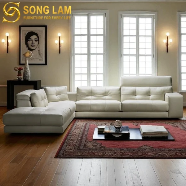 Sofa Góc Da Bò Ý Tựa Đầu Bật Cao Cấp Florence SLH0318 thiết kế sofa góc phòng khách hiện đại theo yêu cầu