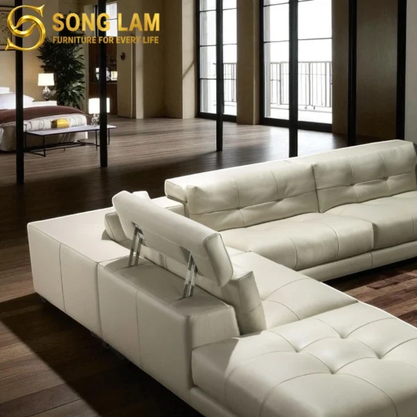 Sofa Góc Da Bò Ý Tựa Đầu Bật Cao Cấp Florence SLH0318 phong cách luxury cao cấp cho phòng khách biệt thự sang trọng