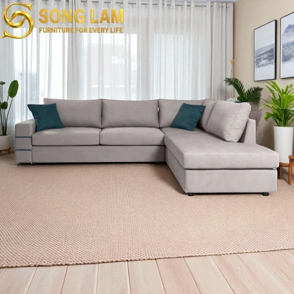 Sofa Góc Vải Hiện Đại River SLU0113 1 Sofa Góc Vải Hiện Đại River SLU0113 góc nghiêng làm nổi bật đường nét thiết kế phù hợp sofa may đo cho căn hộ và nhà phố