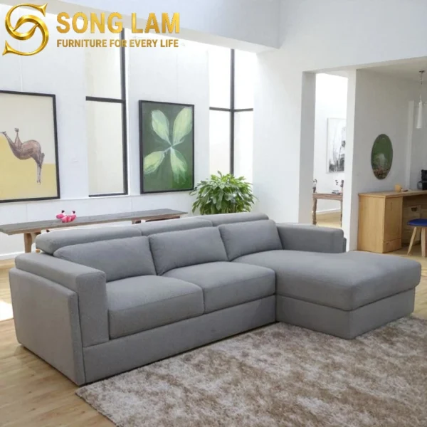 Sofa Góc Tựa Đầu Bật Nệm Vải Hiện Đại SLU0312 góc nghiêng làm nổi bật đường nét thiết kế phù hợp sofa may đo cho căn hộ và nhà phố