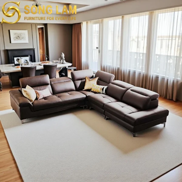 Sofa Góc Tựa Đầu Bật Sang Trọng Monaco SLU03114 góc nghiêng làm nổi bật đường nét thiết kế phù hợp sofa may đo cho căn hộ và nhà phố